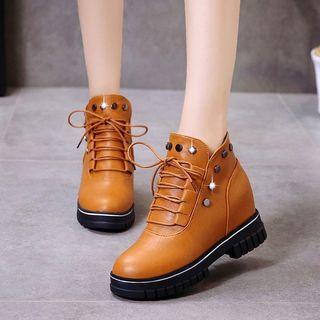 Embellished Lace-up Hidden Wedge Short Boots