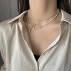 Faux Pearl Bow Layered Necklace 14k Gold - White - One Size