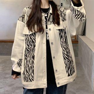 Snake Print Panel Denim Jacket
