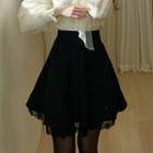 Lace-hem Mini Flare Skirt Black - One Size