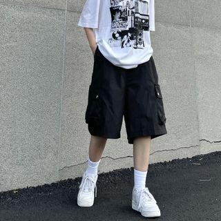 Plain Pocket Wide-leg Shorts