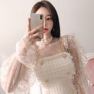 Frill-trim Sheer Laced Blouse