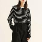 Round-neck Long-sleeve Striped Top