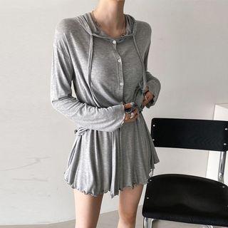 Lettuce-edge Button Hoodie & Flare Skort Set