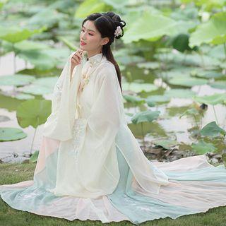 Hanfu Set: Long Light Jacket + Camisole Top + Maxi Skirt