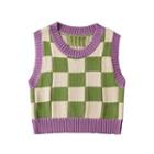Checker Print Sweater Vest Checker Print - Green & Beige - One Size