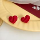 Sterling Silver Heart Ear Stud 1 Pair - Red - One Size