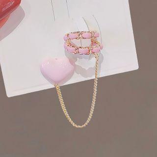 Heart Stud Earring With Ear Cuff Ly2371 - Earrings - Pink - One Size