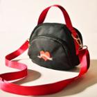 Heart Embroidered Nylon Handbag With Shoulder Strap Black - One Size