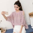 Elbow-sleeve Cutout Dotted Shirt
