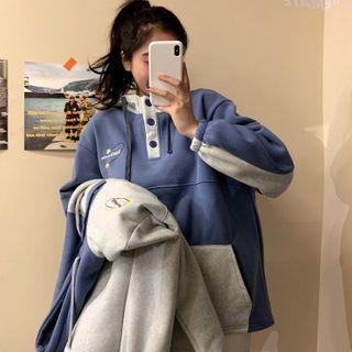 Half-button Color Block Hoodie