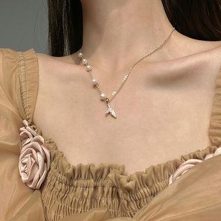 Mermaid Pendant Faux Pearl Alloy Necklace White - One Size
