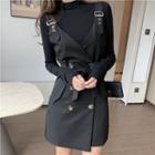 Long-sleeve Top / Double Breasted Pinafore Dress