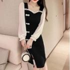 Puff-sleeve Frog Buttoned Qipao Dress
