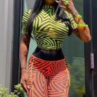 Asymmetric Pattern Mesh Short Sleeve Cropped Top