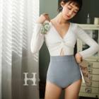 Long-sleeve Two-tone Swimsuit