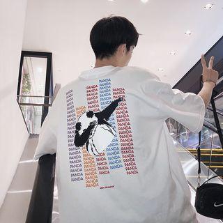 Panda Print Elbow Sleeve T-shirt