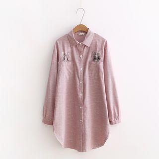 Rabbit Embroidered Striped Long Shirt