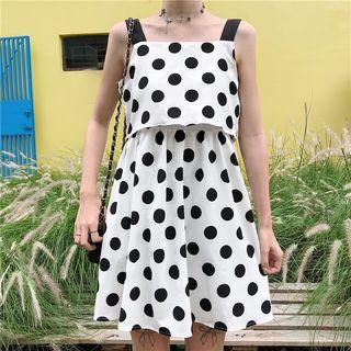 Dotted Spaghetti Strap Mini A-line Dress As Shown In Figure - One Size