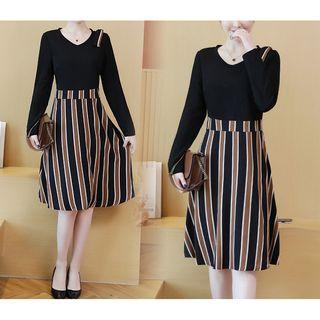 Long-sleeve A-line Striped Dress