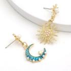 Moon & Star Faux Pearl Asymmetrical Alloy Dangle Earring 1 Pair - Gold - One Size