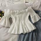 Off-shoulder Short-sleeve Smocked Crop Top White - One Size