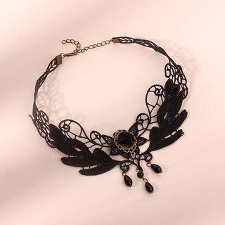 Lace Flower Choker Black - One Size