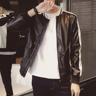 Contrast Trim Faux Leather Jacket