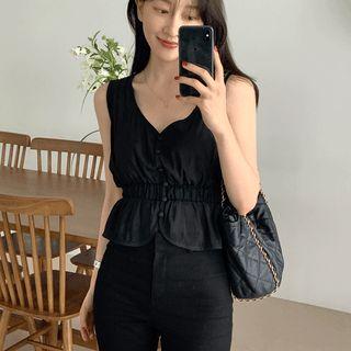 Sleeveless Band-waist Peplum Blouse