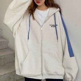 Lettering Two-tone Zip Hoodie