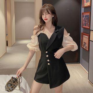 Puff-sleeve Cold Shoulder Playsuit