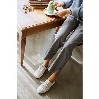 Wool Blend Slit Straight-cut Dress Pants