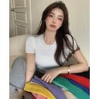 Short-sleeve Ribbed-knit Crop Top In 14 Colors