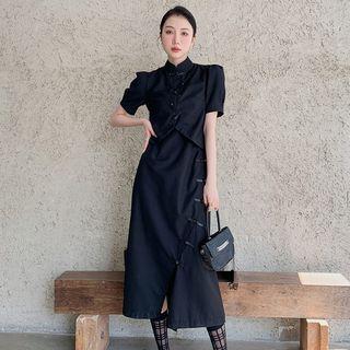 Mock Two-piece Short-sleeve Midi Qipao