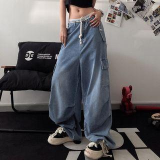 Cargo Denim Wide-leg Pants