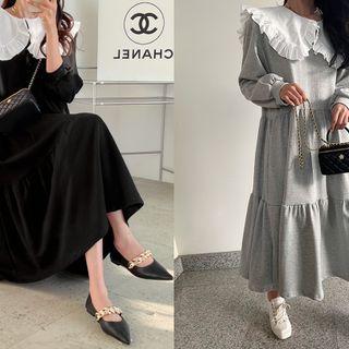 Ruffle-collar Tiered Long Sweatshirt Dress