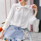 Puff Elbow-sleeve Embroidered Blouse