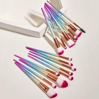 Set Of 16; Gradient Print Makeup Brush 16 Pcs - Pink & Green - One Size