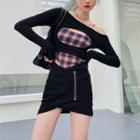 Plaid Panel Cutout Mini Bodycon Dress