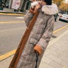 Plaid Furry Hood Padded Coat