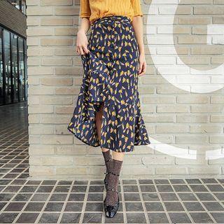 Button-detail Pattern Midi Skirt