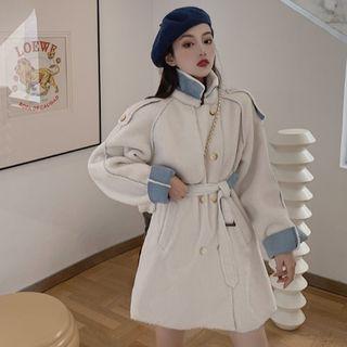 Double-breasted Fleece Long Coat Milky White - One Size