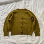 Plain V-neck Knit Cardigan Mustard Green - One Size