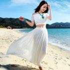 Set: Off Shoulder Cropped Top + Maxi Skirt