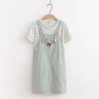Set: Short-sleeve Striped T-shirt + Mini A-line Overall Dress