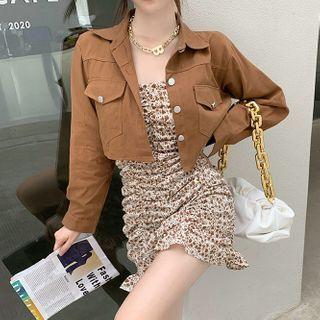 Spaghetti Strap Floral Print A-line Dress / Cropped Jacket