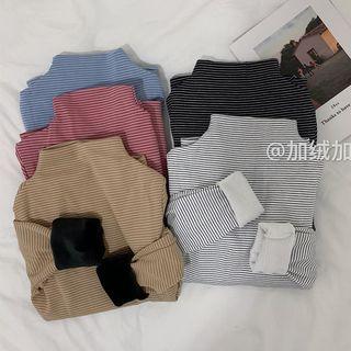 Mock Neck Fleece-lined Striped Top