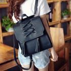 Faux-leather Lace-up Tassel Backpack