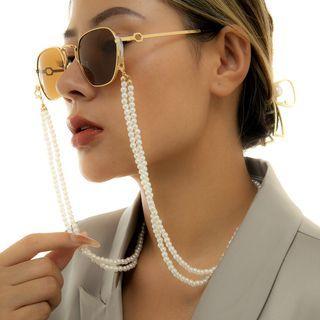 Faux Pearl Layered Eyeglasses Retainer 0095 - Gold & Faux Pearl - White - One Size