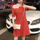 Strappy Cold-shoulder Short-sleeve A-line Dress